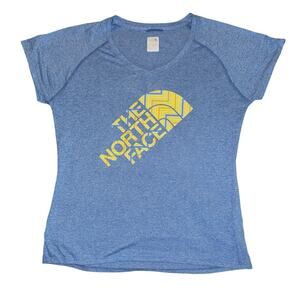The North Face Wmns Short Sleeve Vapor Wick Tee Sz Large Blue w/ Yellow Logo